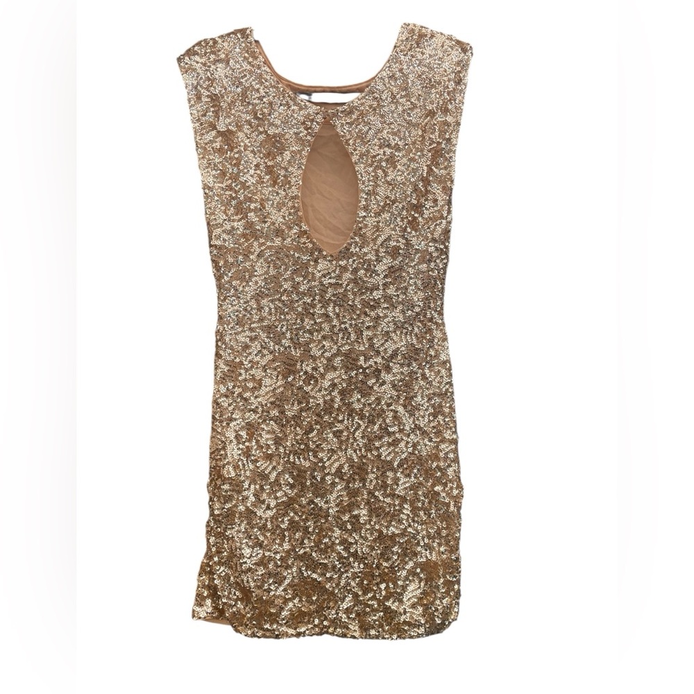 Alice + Olivia Metallic Gold Sequin Sleeveless Mini Dress Scoop Neck - Picture 2 of 11